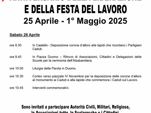 Anniversario della Liberazione e della Festa del Lavoro
